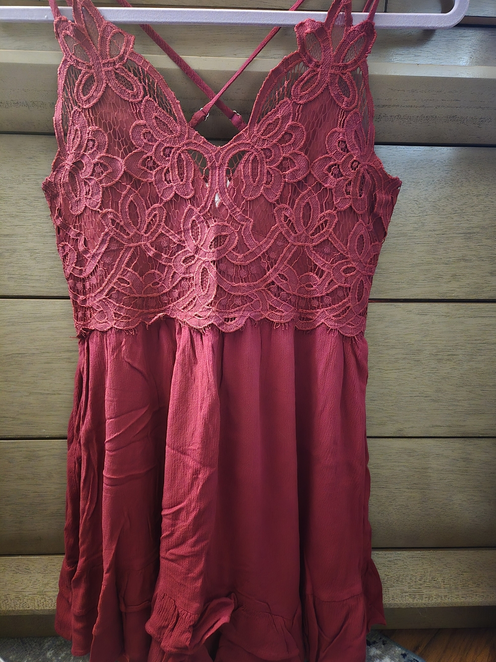 entro Red Lace Camisole with Floral Crochet Bodice: Tunic Length